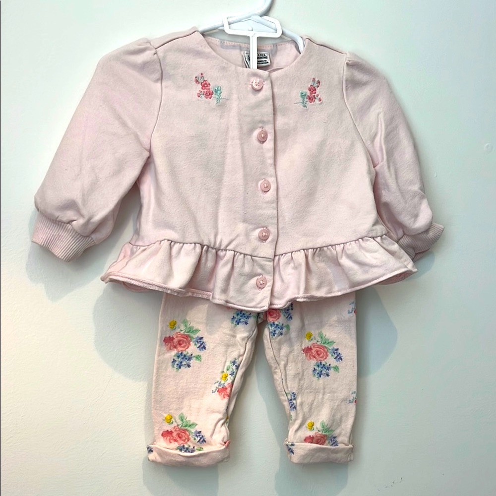 Janie and Jack 2-Piece Matching Pink Floral Set.  Size 3-6M